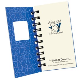 Write it Down series by Journals Unlimited, Guided Journal, Dining Out, A Restaurant Journal, Mini-Size 3”x5.5”, Blue Hard Cover, Made in USA