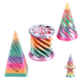 Spiral Cone Fidget Toy – 3Pcs Impossible Cone Fidget Toy, 3D Printed Fidget Toys with Optical Illusion, Stress Relief Toys, Pass-Through Pyramid Fidget for Adults & Kids, Desk Gadget & Gift, Colorful