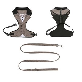 Smokinggeschirr mit Leine, verstellbar, formelle Weste, Geschirr, Frack für Welpen, kleine Hunde, Braun gestreift, Größe XS