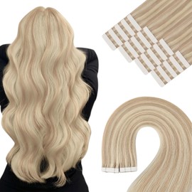 YoungSee Human Hair Tape in Extensions Blonde Highlight Tape Hair Extensions Light Blonde Highlights Strawberry Blonde Human Tape in Hair Extensions 16In 20pcs 50g Invisible Hair Extensions Human Hair