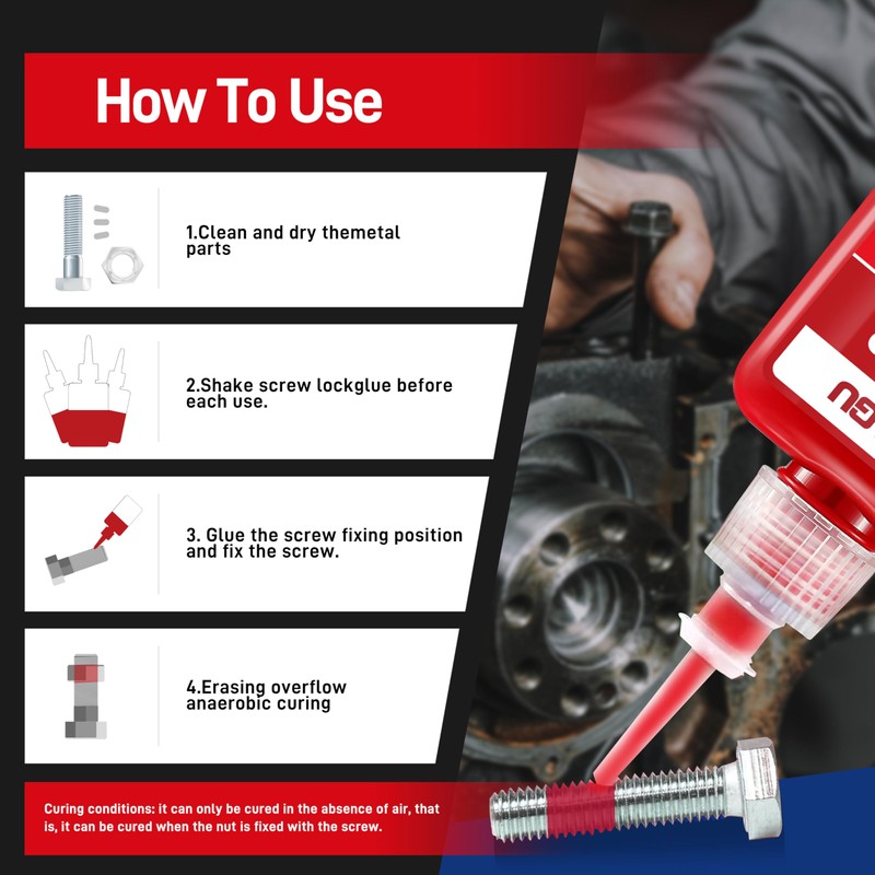 VIKAGU 271 Thread Lock,Red High Strength Threadlocker - Anaerobic Adhesive