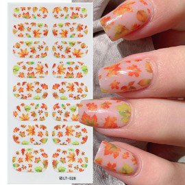 5 Sheets Thanksgiving Gel Nail Stickers for Nail Art Fall Nail Polish Strips Self-Adhesive Yellow Maple Leave Design Autumn Winter Nail Polish Strips Fall Leaf Full Nail Wraps for Women Acrylic Nails