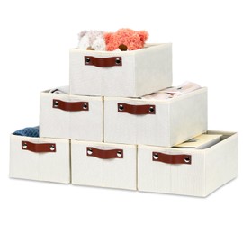 Bidtakay Small Storage Bins for Organizing Collapsible Bins for Shelves 6-Pack Hard Sided Closet Bins Cube Storage Baskets for Cabinet Pantry Organizer Bins for Toy Organization and Storage - Ivory