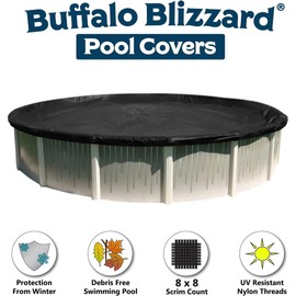 Buffalo Blizzard 24 ft Round Pool Cover | Deluxe Plus Above Ground Pool Cover | Blue/Black Reversible Heavy Duty Winter Pool Cover | Cold and UV Resistant | Shields Pools from Seasonal Debris
