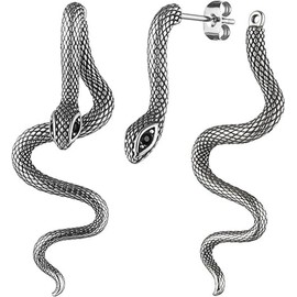 StyleJella Black Eye Silver Retro Snake Earrings for Women-Vintage Goth Punk Snake Earrings，Gold Silver Snake Earrings Statement Long Snake Jewelry