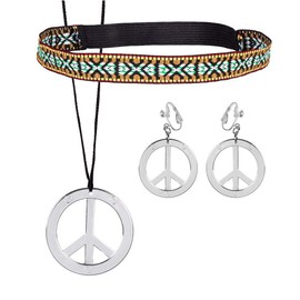 Boland 44536 Hippie Set, Headband, Earrings, Necklace, Peace Symbol, Flower Power, 60s, Accessories, Jewellery, Theme Party, Carnival
