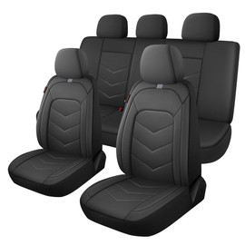 CAROMOP Luxury Faux Leather Seat Covers Full Set,Breathable Seat Covers for Cars,Universal Fits Most Cars, Vehicles,Sedans,Trucks & SUVs.Airbag Compatible (5-Seat Black/Grey)