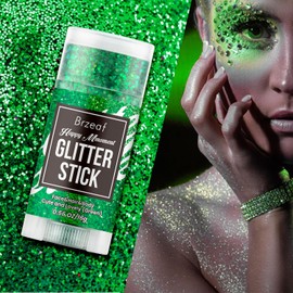 Brzeaf Waterproof Green Glitter Stick, Chunky Glitter for Face/Body/Hair/Eyes/Lip, Singer Concert Music Rave Festival, Glitter Stick Makeup & Face Glitter Gel for Women Men 0.56 OZ