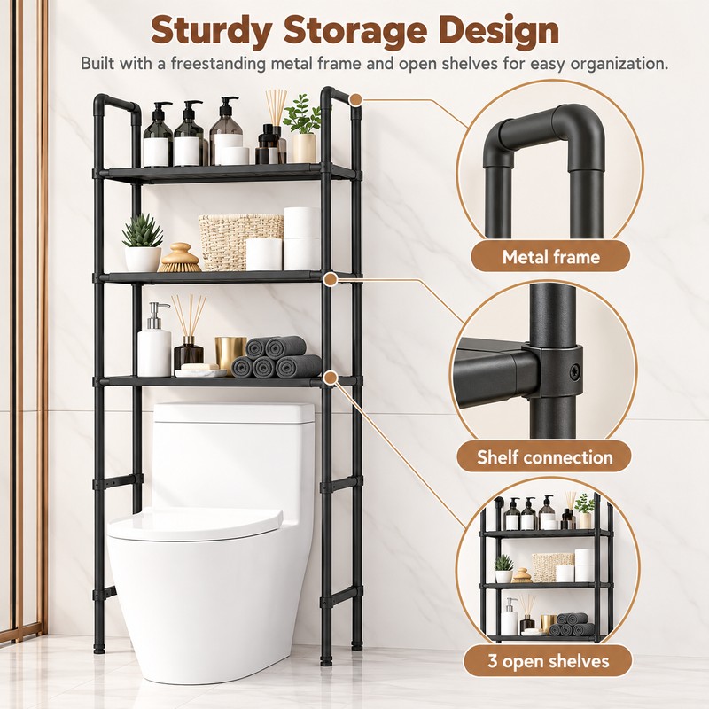 Iron Over-the-Toilet Storage Rack for Bathroom Organization – Standing Space-Saving