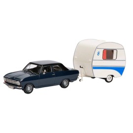 Dickie-Schuco 450294700 - Opel Kadett B mit Wohnanhänger Knaus Schwalbennest, 1:43