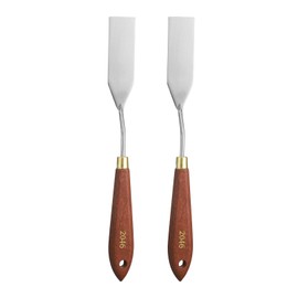HARFINGTON 2pcs Palette Knife Painting Tool 3.15" x 0.91" Stainless Steel Teardrop Blade 9.06" Length Spatula Painting Pallet Knives with Hole Beech Wood Handle for Acrylic Canvas, Red/Silver
