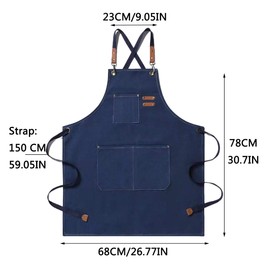 Kitchen Apron Canvas 2 Pack Work Apron with 3 Pockets Adjustable Strap BBQ Apron Waterproof Professional for Men Women Hairdresser Kitchen Gardener, blue