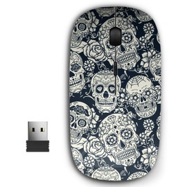 KAWAMOUSE 2.4G Ergonomic Portable USB Wireless Mouse for PC, Laptop, Computer, Notebook with Nano Receiver (Day Dead Sugar Skull Floral)