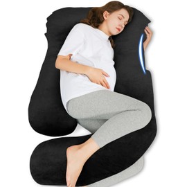 HIPHOP PANDA U-Shaped Pregnancy Pillow for Sleeping - Full Body Maternity Support Pillow with Removable Cover - Comfort for Back, HIPS, Legs, Belly - 57 Inch for Pregnant Women, Black
