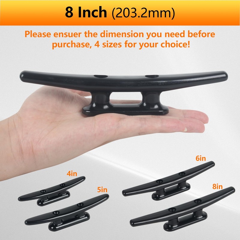 8 Inch Nylon Boat Cleats, Dock Cleats Black 6 Pack,