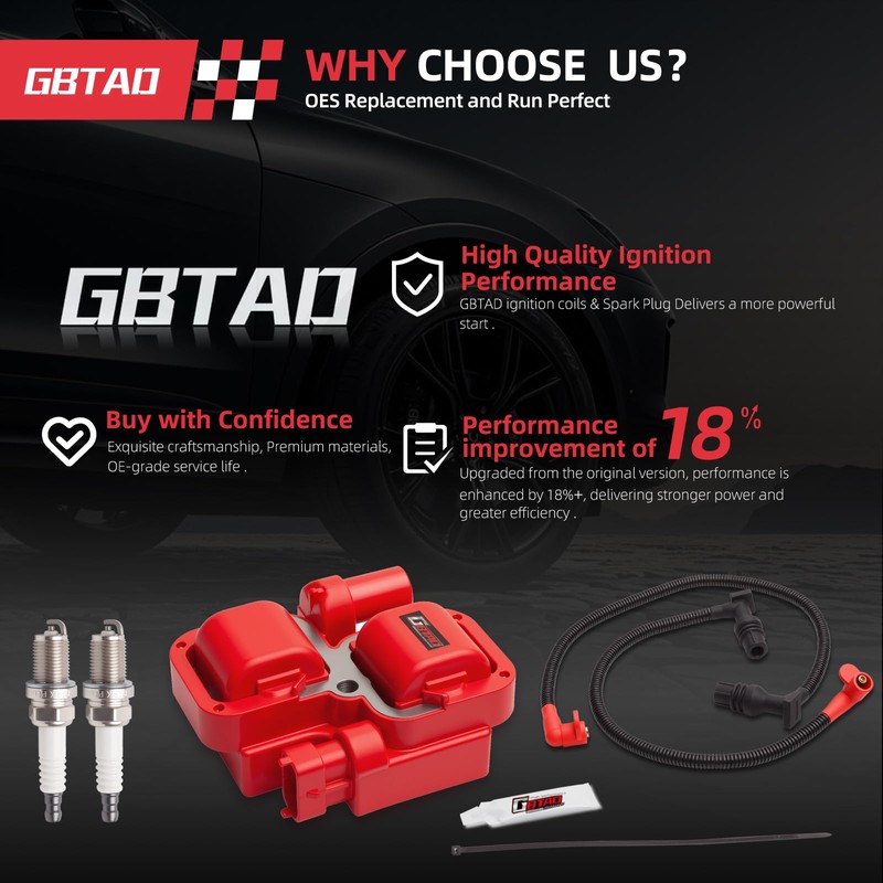 GBTAD Upgraded Ignition Coil Pack and Spark Plug w/Wire Cap