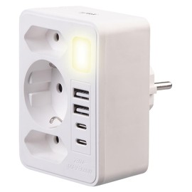 revolt Steckdosenladegerät: 8in1-Mehrfach-Steckdosen-Adapter mit USB-C/A, Nachtlicht, 3.680 Watt (Mehrfachsteckdosenadapter, USB-Steckdosenadapter für Zuhause)