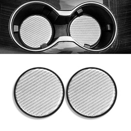 Lotsdonxia 2PCS Imitation Carbon Fiber Car Coasters, Universal Round Anti-Slip Mats for Car Cup Holders, PVC Car Accessories Designed for Women and Girls（Silver）