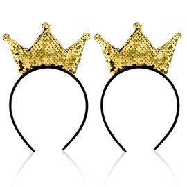2 Pcs Sequin Crown Headband Princess Shiny Gold Hair Band Cute Hair Styling Clip Accessories Glitter Hair Hoop Decoration Elastic Costume Birthday Headwear for Women Christmas Party Tiara Supplies