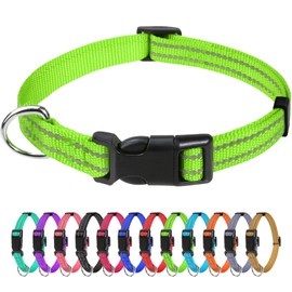 TagME Nylon Dog Collar, Adjustable Reflective Dog Collar with Safety Buckle for Puppies, Green, 1.0 cm Width