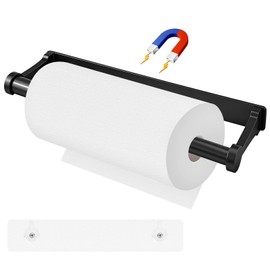 Magnetic & Adhesive Paper Towel Holder for Refrigerator Side, No Drill Kitchen Paper Towel Rack with Strong Magnet, Space Saving Organizer for Fridge, Cabinet, RV, Black
