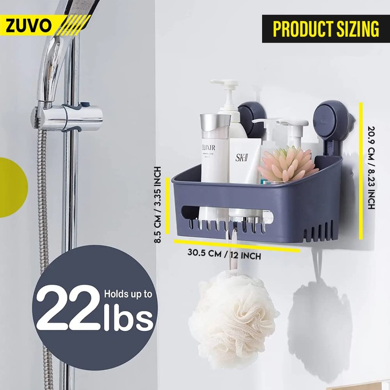 Zuvo Shower Shelf No Drilling with Suction Cups, Glue-Free Bathroom