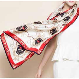 ANDANTINO Bufanda larga 100% seda de morera para mujer, chales grandes para bufanda y cuello, envolturas de pelo oblongas con embalaje de regalo, 1-carruaje rojo y azul marino, L