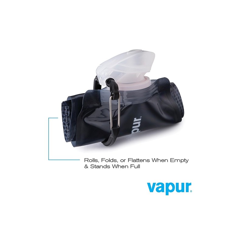 Vapur Collapsible Water Bottle With Carabiner, Compact Bottle Folds Flat