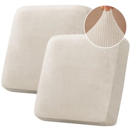H.VERSAILTEX Velvet Stretch Couch Cushion Cover Plush Cushion Slipcover for Chair Loveseat Sofa Cushion Furniture Protector Seat Cushion Sofa Cover (2 Piece Large Sofa Cushion Covers, Ivory Striped)