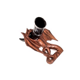 Windalf Vikings Drinking Horn Stand Dragon 23 cm Dragon Viking Drinking Horn Holder Decoration Handmade Wooden