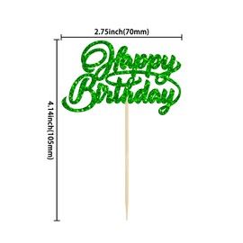 24 piezas de adornos para magdalenas de feliz cumpleaños con purpurina para celebrar cumpleaños, baby shower, niños, fiesta de cumpleaños, decoración de magdalenas, color verde