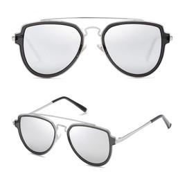 SOJOS Retro Polarized Double Bridge Sunglasses for Men Women Mirrored Lens SJ1051 with Silver Frame/Silver Mirrored Lens