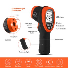 Infrared Thermometer(2PCS), HOLDPEAK HVAC Laser Temperature Gun -58℉~2732℉(-50℃~1500℃), D:S=30:1 Non-Contact Professional IR Pyrometer HP-2732, Backlit, for Casting Metallurgy (Not for Human), Orange