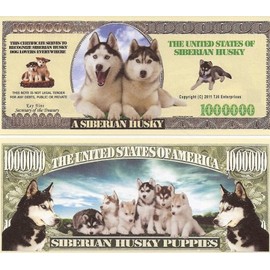 Siberian Husky $Million Dollar$ Novelty Bill Collectible
