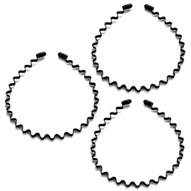 KELUBATU Metal Hair Band, Unisex Black Metal Headband, Wavy Stylish Design Metal Headband for Men, Adjustable Metal Headband for Outdoor Sports and Daily Wear. (3 Pcs)