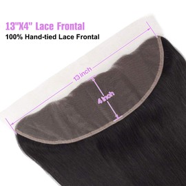 13x4 Straight HD Lace Frontal Closure 100% Unprocessed Brazilian Virgin Hair Silky Smooth Texture 150% Density Ear to Ear Lace Pre-Plucked Natural Black Long-Lasting 16 Inch