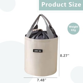 INVODA Lunch Bag Reusable Portable Bento Bag Insulated Cooler Bag Bucket Leakproof Lunch Bag for Work Picnic Outdoor (Beige)