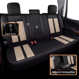 TTX LIGHTING Seat Covers Custom Fit for Ford F150 2009-2024 2025 - F250/F350/F450 2017-2024 2025 Breathable Leather Truck 5 Seat Covers Full Set (Black&Beige)