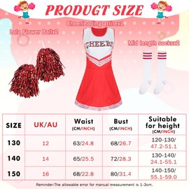 Cheerleader Costume Children, Cheerleading Outfit Girls, Costume Pompom Girl, Girls' Cheerleader Costume, Cheerleading Uniform with 2 Pompoms and 2 Socks, for Carnival Masquerade Theme Party (150)