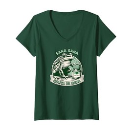 Womens Sana Sana Colita De Rana Cute Mexican Frog - Mexican Saying V-Neck T-Shirt