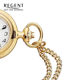 REGENT Savonnette Women's Pocket Watch with 70 cm Chain 26 mm Diameter Quartz White Dial in Various Designs, P-762 - Gold / Crest, Classic