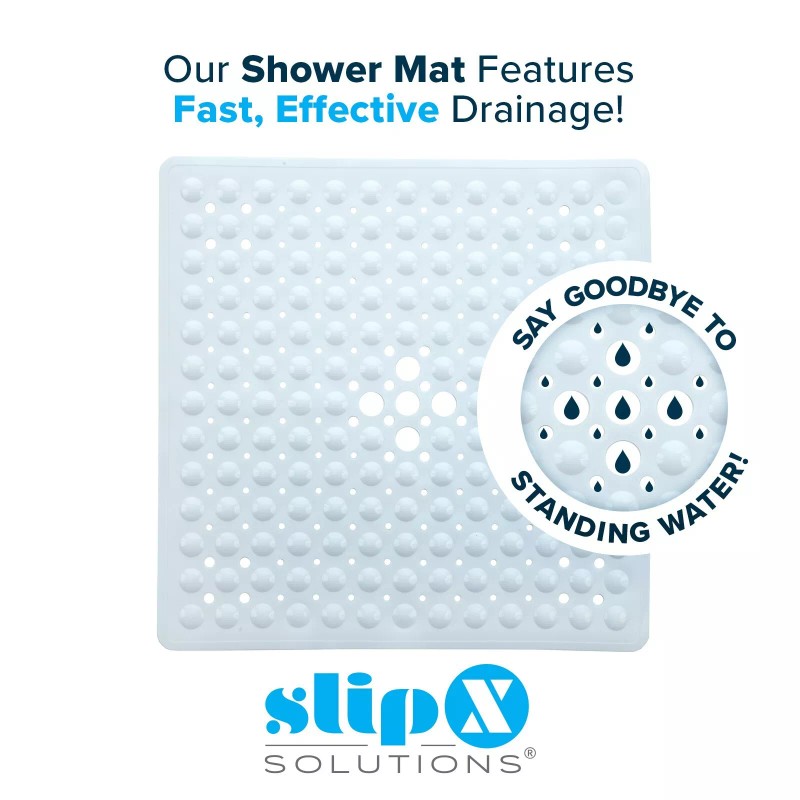 SlipX Solutions Large Non-Slip Shower Mat with Drain Holes: White