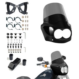 BOSYCY Motorcycle Fairing Windshield Kit for Harley Dyna Fat Bob FXDF 2008-2017, Dual Headlight Fairing with 13" Smoke Motorbike Windscreen 48-58mm Forks with Extension