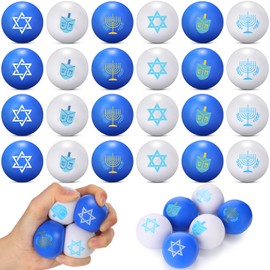 Shappy 24 Pcs Hanukkah Mini Stress Balls 1.57 Inch PU Foam Squeeze Balls for Stress Relief Anxiety Squeeze Fidget Toys for Boys Girls Adults Hanukkah Themed Party Favor Supplies, 6 Styles