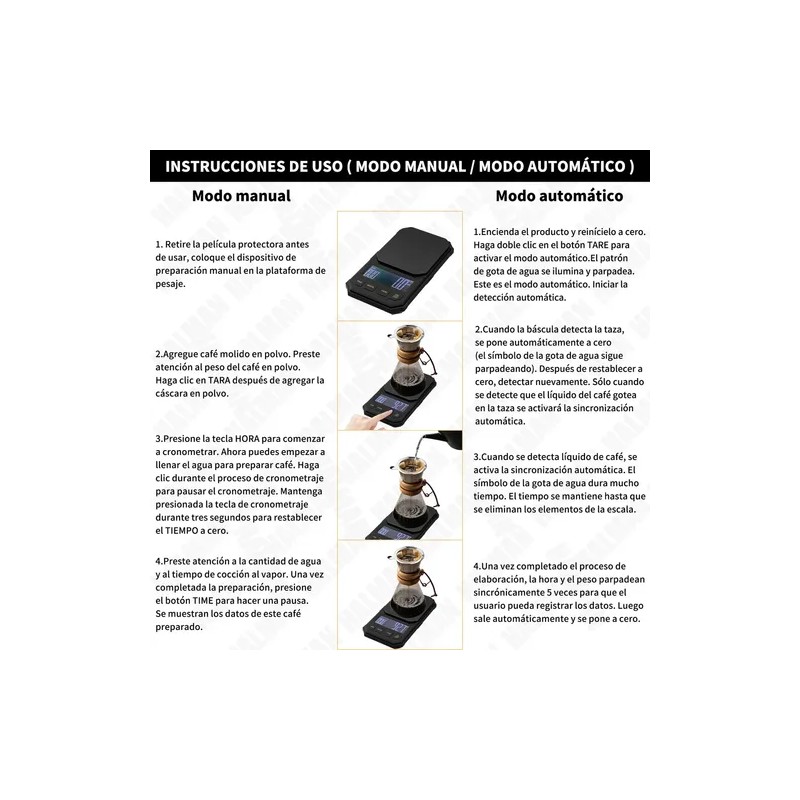 Báscula Digital de Cocina HALMAN con Temporizador para Café y