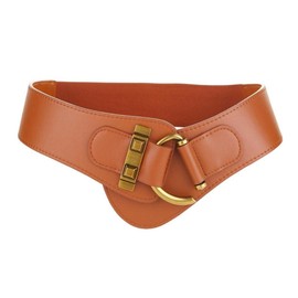 Diyafas Wide Belt for Women Leather Waist Belt Elastic Belt for Dresses Coats, brown