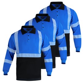 VENDACE 3 Pack Hi Vis Safety Reflective Long Sleeve Polo Shirts for Men ANSI Class 1 High Visibility Construction Work T Shirts(Blue,XL)