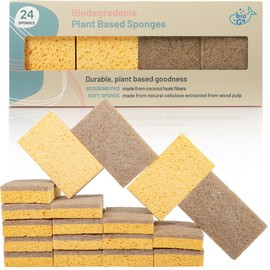 bioGo 24 Pack Biodegradable Kitchen Sponges - Eco-Friendly, Compostable, Natural Cellulose Dish Sponges