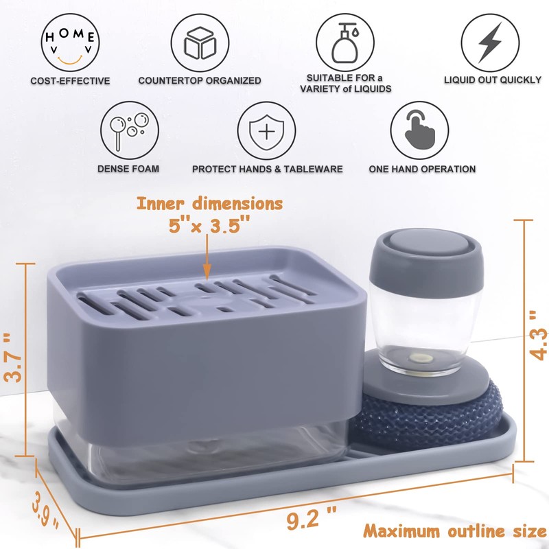 Dish Soap Dispenser with Sponge Holder for Kitchen Sink -4