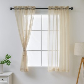 Demetex Voile Curtains 54x63 Linen Sheer Cuetains with Rod Pocket Net Curtains for Living Room Glass Windows Decor, 137cm x 160cm, Linen